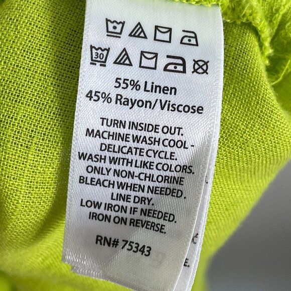 Tahari Womens XL Lime Green Linen Rayon Midi Dress Short Sleeve Pockets Casual - Picture 5 of 10